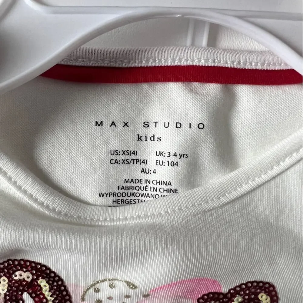 Max Studio Kids Matching Red and White Love Heart Skirt and Long Sleeve Tee